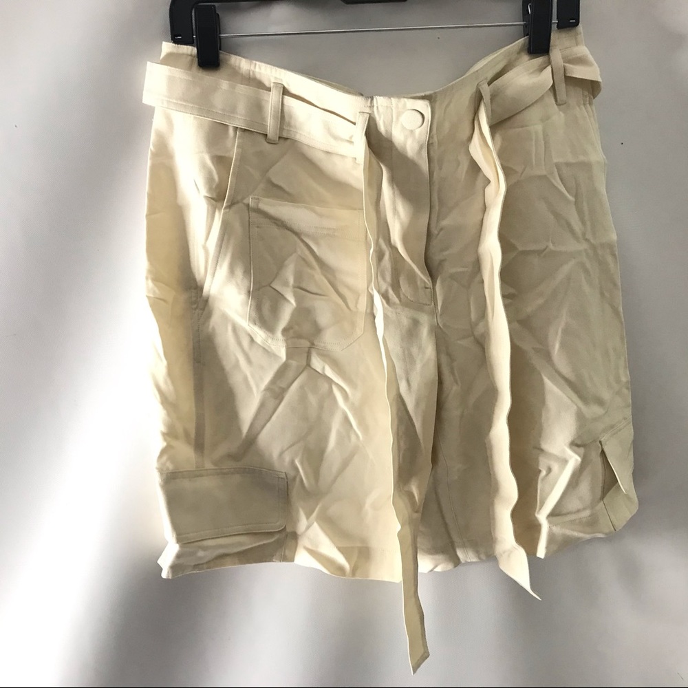 Helmut Lang Womens Duppioni Cargo Silk Bermuda Short Size 2 Off White New